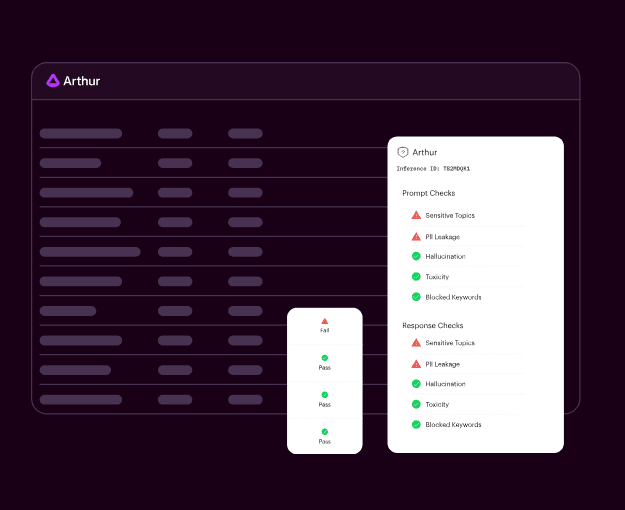 Arthur Shield inference dashboard validating prompt and response checks